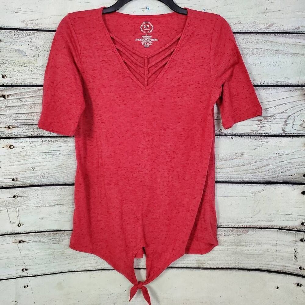 Maurices 24/7 Small Pink Cage Front Tie SS Top